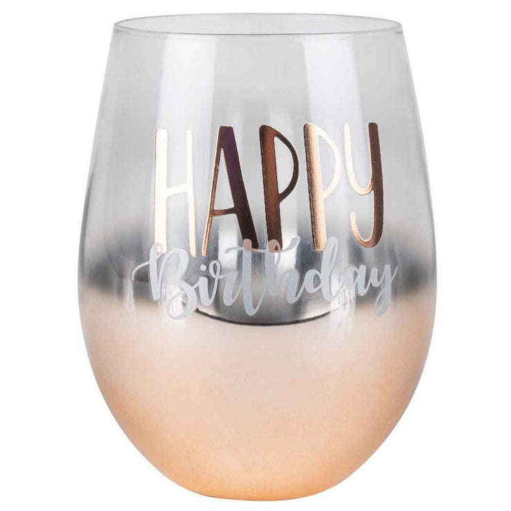 Happy Birthday Rose Gold Ombre Stemless Wine Glass 600ml