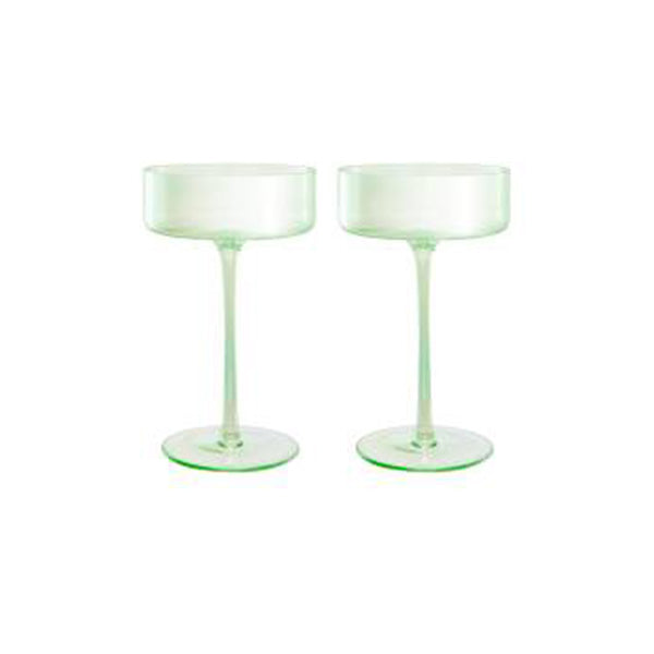 Glamour Coupe Glass 240ml Set 2 Green Gift Boxed