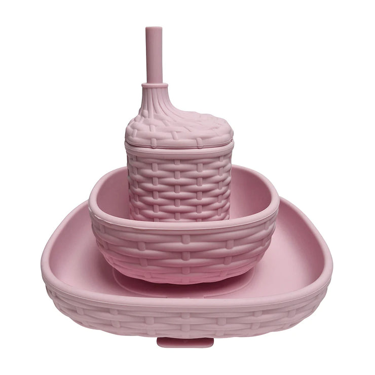 Silicone Rattan Dinner Set Pink