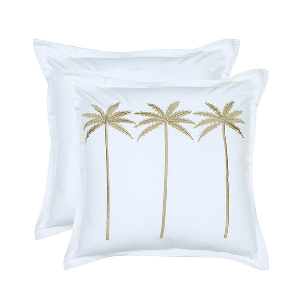 Palm Eco Embroided Cushion  50x50 cm White