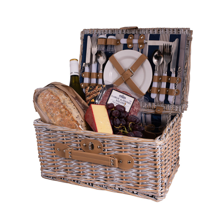 4 Person Picnic Basket 42 x 28 x 20 - Hampton Stripe Pattern Lining