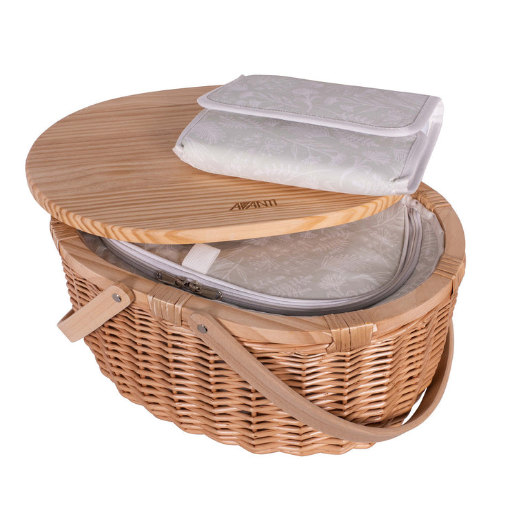 2 Person Pinewood Top Insulated Picnic Basket - Flora