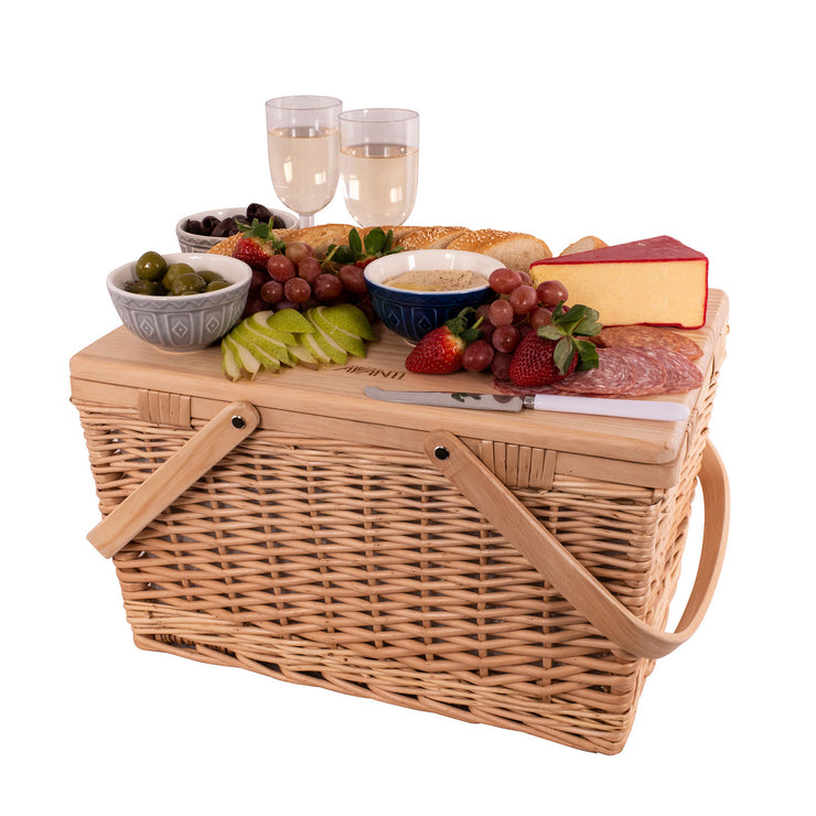 4 Person Pine Wood Table Top Insulated Picnic Basket - Flora