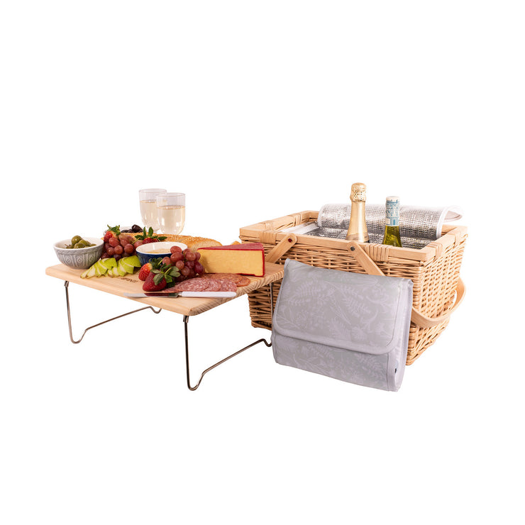 4 Person Pine Wood Table Top Insulated Picnic Basket - Flora