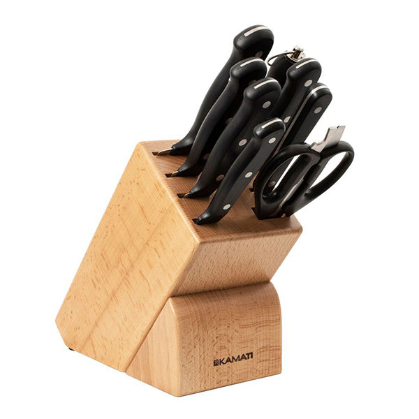 9pc Kamati Gourmet Knife Wooden Block Set made from German Stainless steel