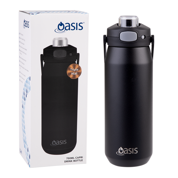 Oasis  Ceramic Lined s/s Triple Wall Insulated  Capri Drink Bottle 750ml Black