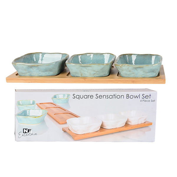 Square Bowls & Tray Set Reactive Blue