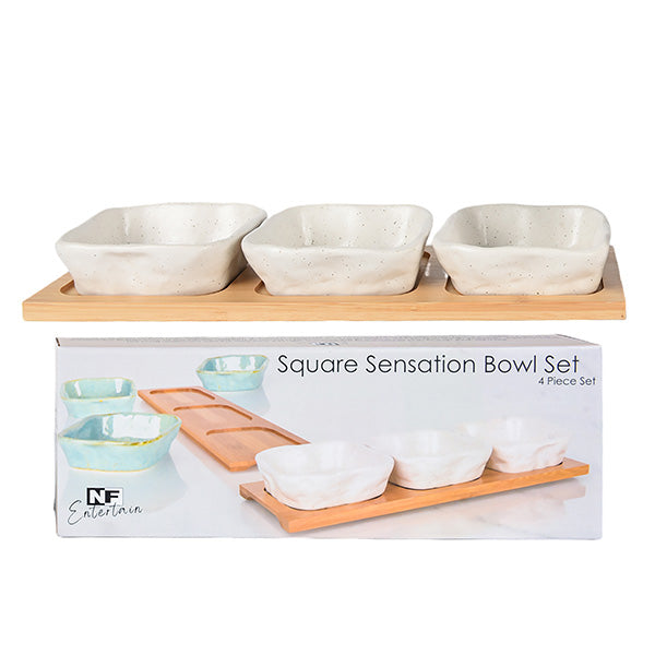 Square Bowls & Tray Set Speckle White