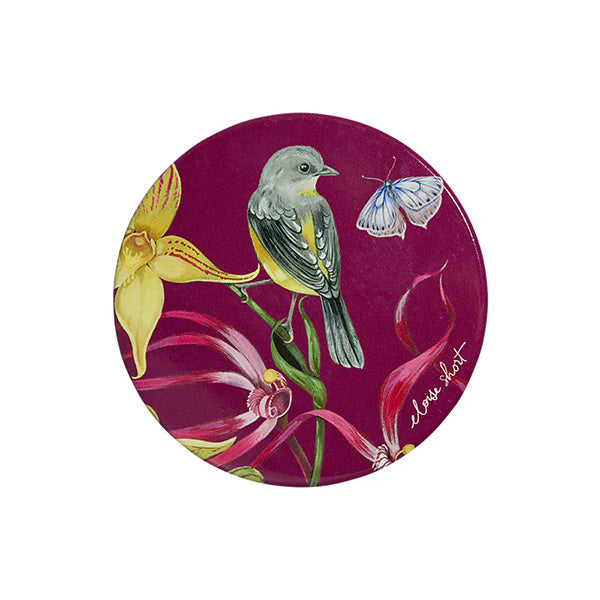 Eloise Short Lyric Ceramic Round Coaster Yellow Robin