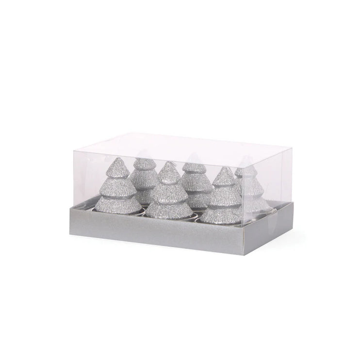 Holly and Ivy Tree Tea Lights Silver 6 Pack