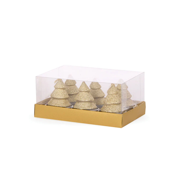 Holly and Ivy Tree Tea Lights Gold 6 Pack