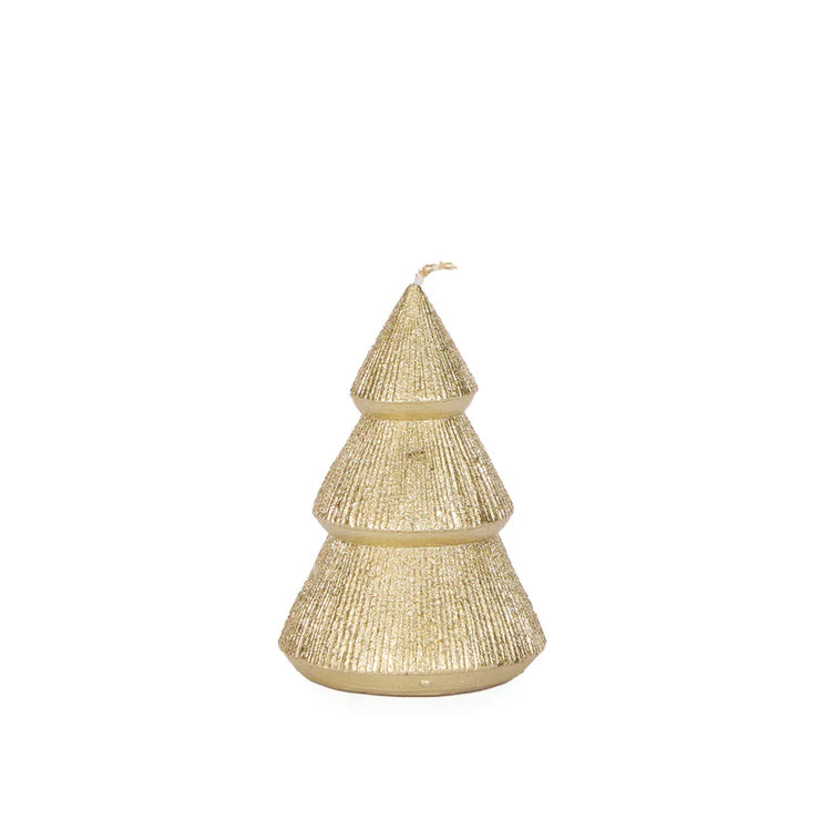Holly and Ivy  Gold Ribbed Tree Candle 11 cm