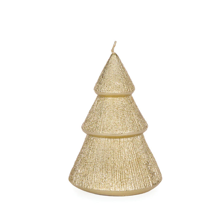Holly and Ivy  Gold Ribbed Tree Candle 13.5 cm