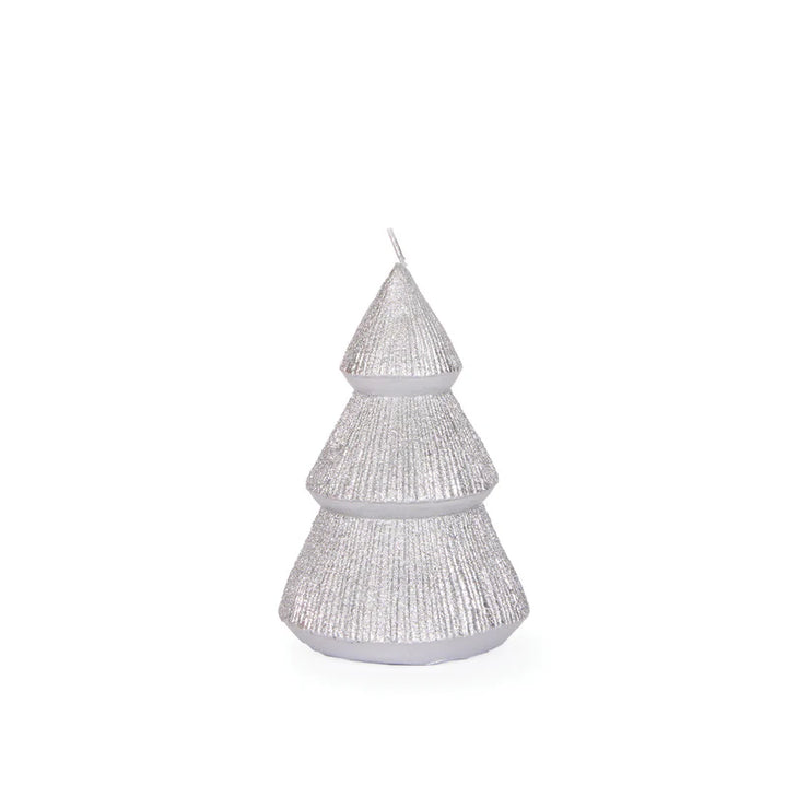 Holly and Ivy  Silver Ribbed Tree Candle 11 cm