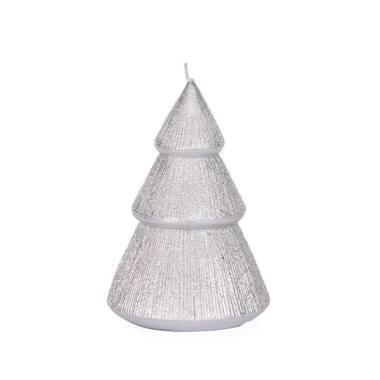 Holly and Ivy  Silver Ribbed Tree Candle 13.5cm