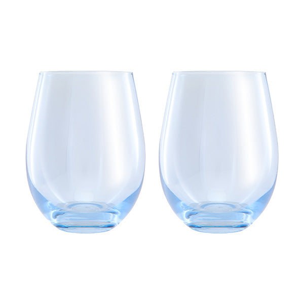 Glamour Stemless Glass Set 2 Blue Gift Boxed