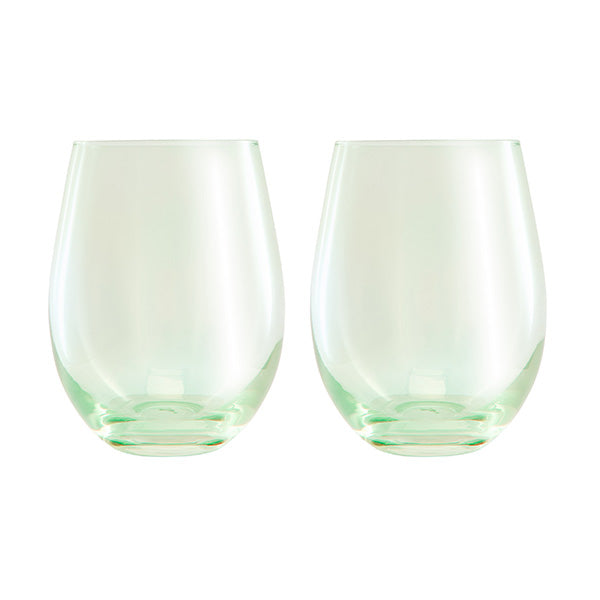 Glamour Stemless Glass 540ml Set 2 Green Gift Boxed