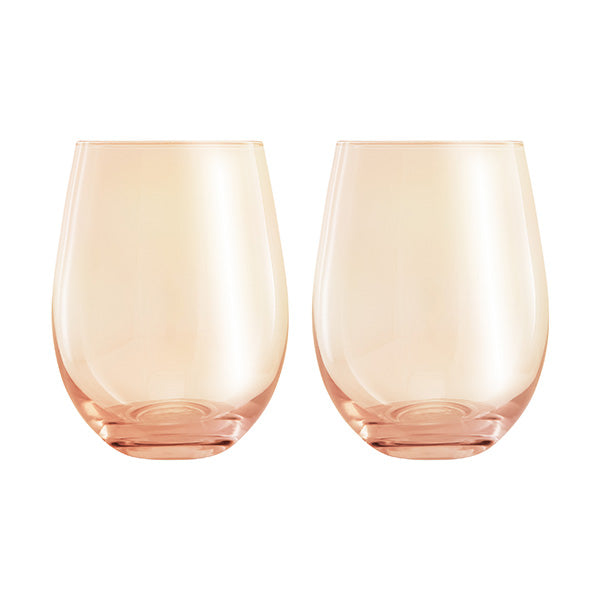 Glamour Stemless Glass 540ml Set 2 Coral Gift Boxed