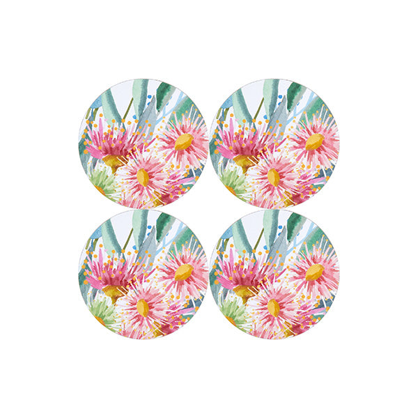 Royal Botanic Gardens Eucalyptus Bloom Round Cork Back Coaster Set of 4 Gift Boxed