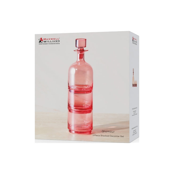 Glamour stacked Decanter set Pink 3 Piece