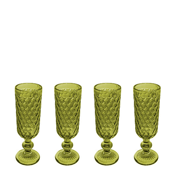 Casa Domani Caterina Champagne Flute 4pc Green Gift Boxed