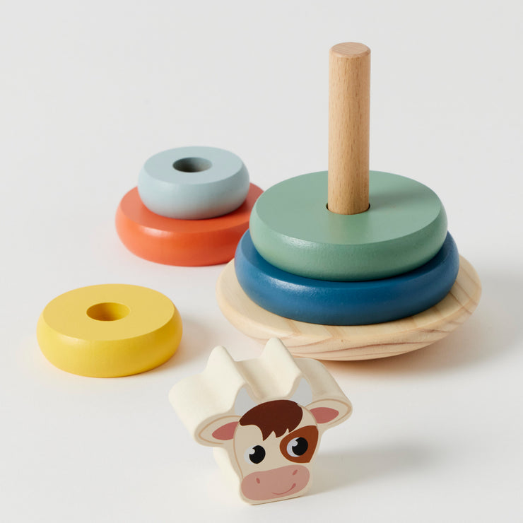 Cow Tower Rings Wooden Toy