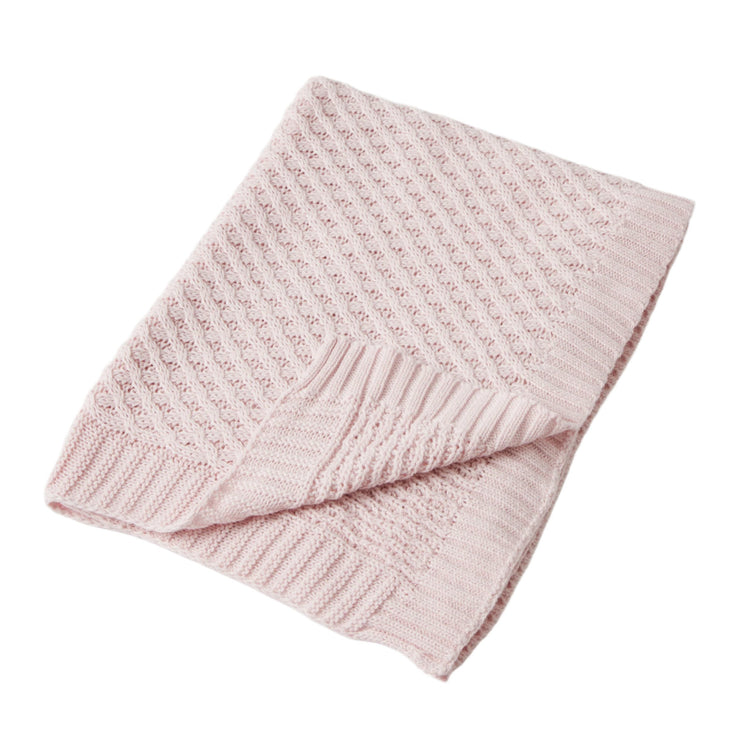 Pink Basket Weave Knit Blanket