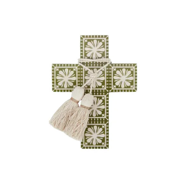 Sophia Wood Enamel Cross 15 x 20cm Olive