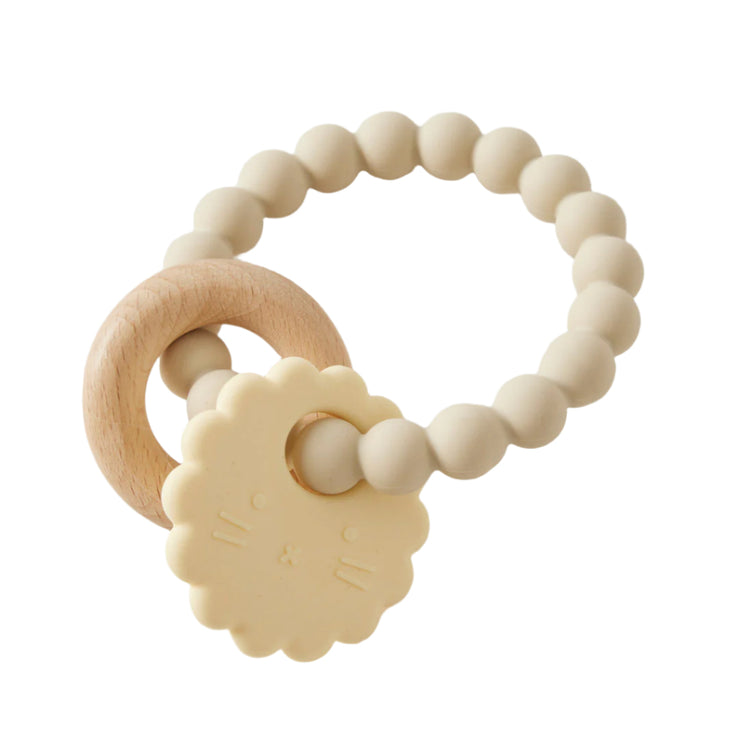 Wren Silicone & Wood Teether cream Lion Giggle & Giggle