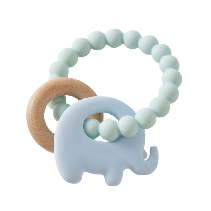 Wren Silicone & Wood Teether Blue Elephant Jiggle & Giggle