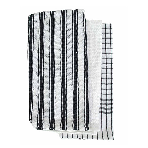 Gardenia 3 Pack Tea Towels 50x70cm Black