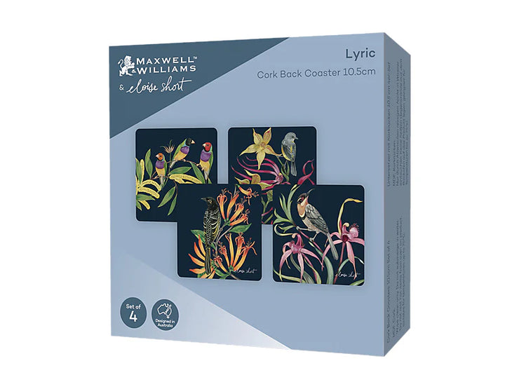 Eloise Short Lyric Cork Back Coaster Set of 4 Gift Boxed Assorted