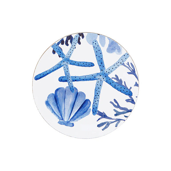 Blue Coral Round Cork Back Coaster Set of 4 Gift Boxed