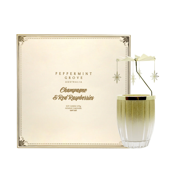 Champagne & Red Raspberries Candle & Carousel Gift Set