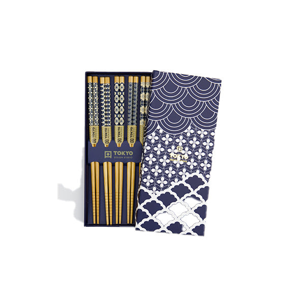 Chopstick Giftset 5pc Blue Gift Boxed