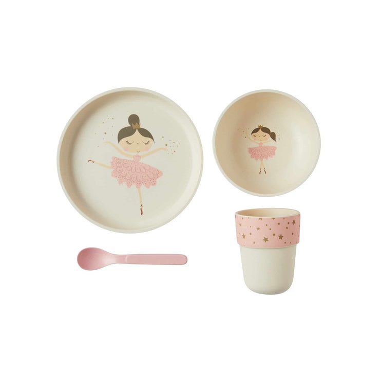 TYKD806-B Novelty Melamine Kids Set Bamboo Ballerina Print 4pc | Gymea Lily Homewares & Kitchen