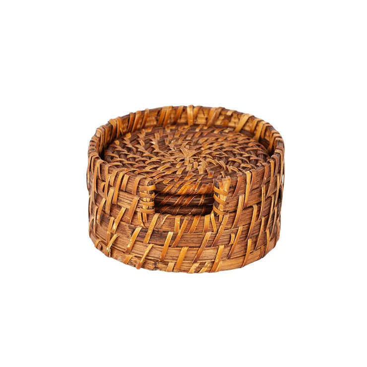 Borocay Set 6 Rattan Coasters With Holder